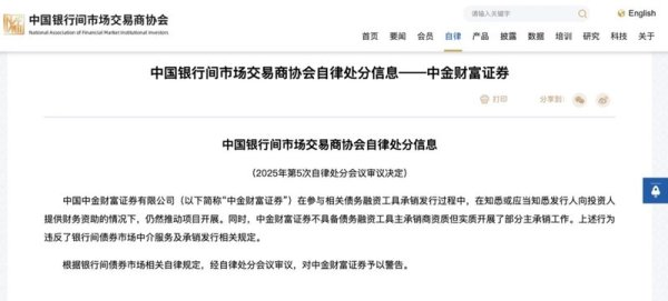 申宝策略 中金财富遭交易商协会警告处分，涉债务融资工具承销发行多项违规