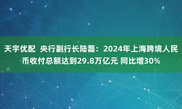天宇优配  央行副行长陆磊：2024年上海跨境人民币收付总额达到29.8万亿元 同比增30%