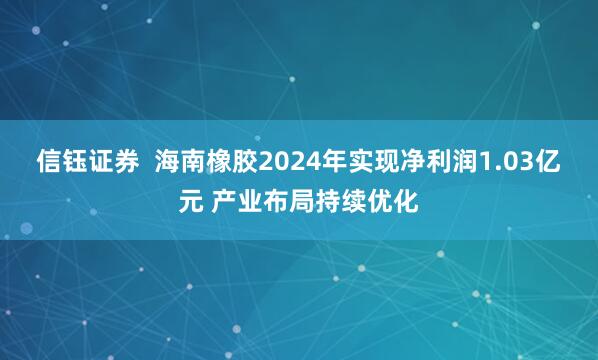 信钰证券  海南橡胶2024年实现净利润1.03亿元 产业布局持续优化