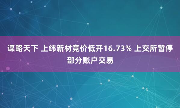 谋略天下 上纬新材竞价低开16.73% 上交所暂停部分账户交易